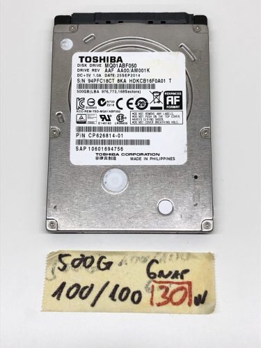 Toshiba MQ01ABF050 500Gb használt Laptop SATA HDD merevlemez SLIM 7mm 2,5” 5400Rpm 100/100