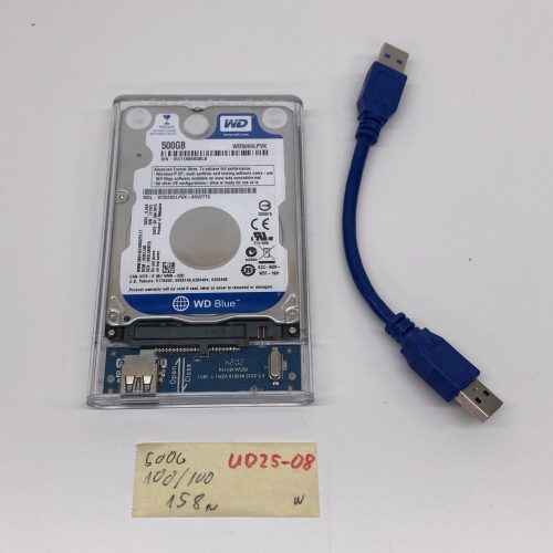 500GB használt külső HDD USB 3.0 merevlemez 2,5” 100/100 átlátszó tok