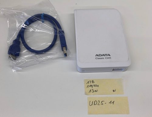 ADATA Classic CH11 1TB használt külső HDD USB 3.0 merevlemez 2,5” fehér