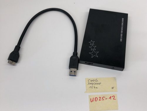 500GB használt külső HDD USB 3.0 merevlemez 2,5” 100/100 szálcsiszolt fém tok